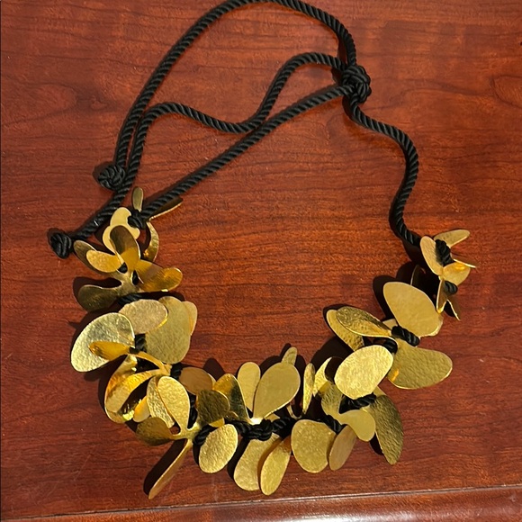 Gold Leaf Coral Necklace with Black Cord - Picture 3 of 8